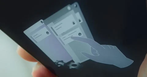 Hand choosing among digital window like elements, presentation Stock Footage 313440895