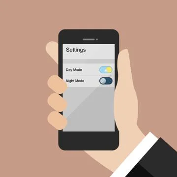 Hand choosing day mode or night mode in smartphone Stock Illustration
