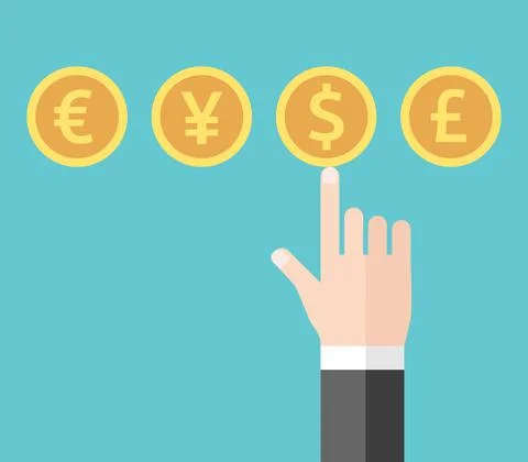 Hand choosing dollar currency Stock Illustration
