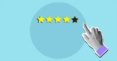 Hand choosing a fifth yellow star. Excellent mark concept. Modern collage style Stock Footage 327072872