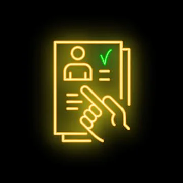 Hand choosing resume from stack with neon light effect Illustrazione stock
