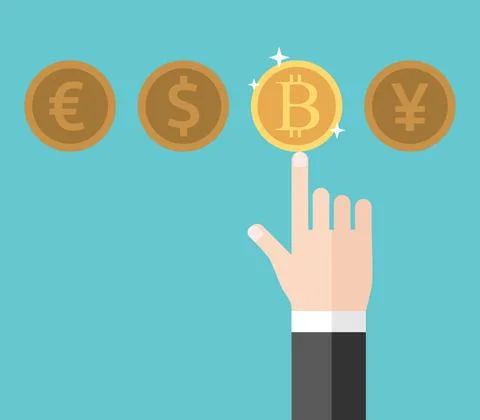 Hand choosing shining bitcoin Stock Illustration