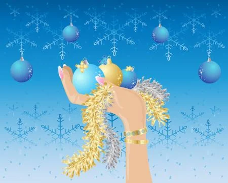 Hand with christmas decorations Stock Illustration