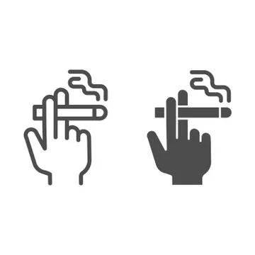 Hand with a cigarette line and solid icon, Smoking concept, Hand holding Illustrazione stock