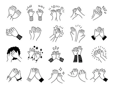 Hand clapping celebration set in outline line art Illustrazione stock