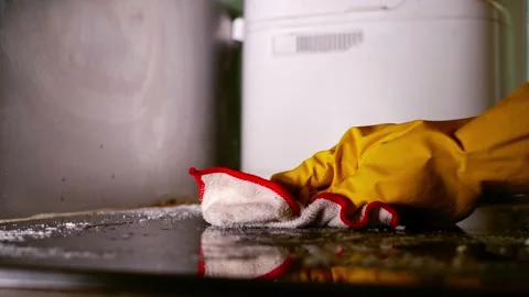 Hand cleaning oven work surface with cloth Video stock 221939942