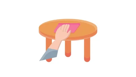 A hand cleaning a table with a pink cloth, demonstrating a cleaning action. 스톡 동영상 332457592