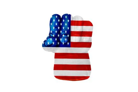 Hand clenched into a fist painted in the American national flag. is isolated Photos