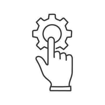 Hand click gear. Hand pointing to a gear, symbolizing control, adjustment, .. 스톡 일러스트