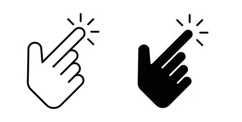 Hand click icon collection in black, Line icons, flat symbols Stock Illustration