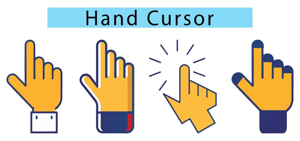 Hand click icon set, Hand cursor icon click, Mouse hand cursor vector, Pointing 스톡 일러스트