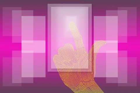Hand click Touch Screen background Pink. Stock Illustration