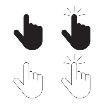 Hand click vector icons set in outline and filled styles. Clicking hand symbo Stock Illustration