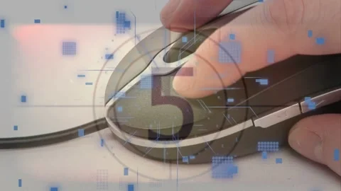 Hand clicking and sliding wired mouse during countdown starting with circuit Stock Footage 334881873