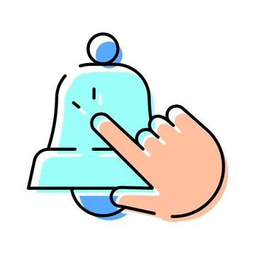 Hand clicking bell icon for notification alert Stock Illustration