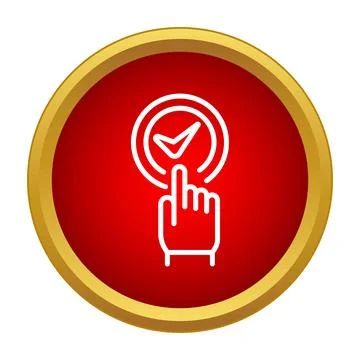 Hand clicking check mark button on red background Illustrazione stock