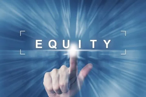 Hand clicking on equity button Stock Photos