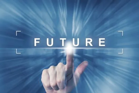 Hand clicking on future button Stock Photos