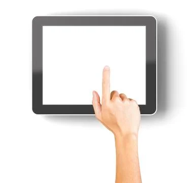 Hand clicking a generic 3d rendered tablet with copyspace Stock Illustration