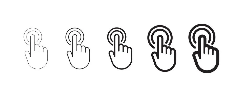 Hand clicking icon, linear vector set Stock Illustration