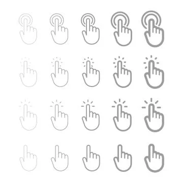 Hand clicking icon, linear vector set Stock Illustration