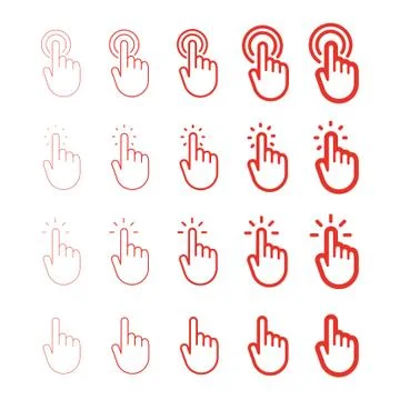 Hand clicking icon, linear vector set Stock Illustration