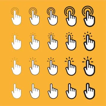 Hand clicking icon, linear vector set Stock Illustration