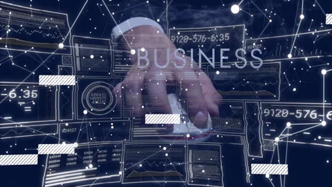Hand clicking mouse, sliding bars, updating codes, showing BUSINESS for Stock Footage 310993831