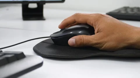 Hand Clicking Mouse, Using a Computer Mouse, Clicking with a Mouse, Mouse Click Stock Footage 312004047
