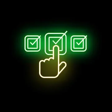 Hand clicking neon check box election vote Stock Illustration