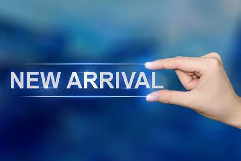 Hand clicking new arrival button Stock Illustration