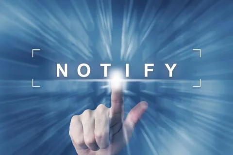 Hand clicking on notify button Stock Photos