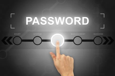 Hand clicking password button on a screen interface Foto stock