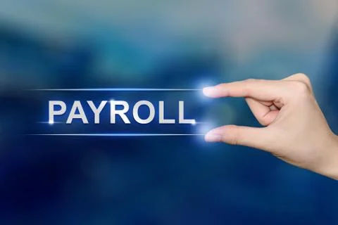 Hand clicking payroll button Stock Photos