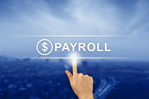 Hand clicking payroll button on touch screen Stock Illustration