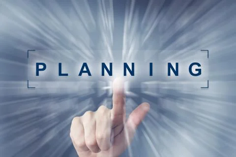 Hand clicking on planning button Stock Photos
