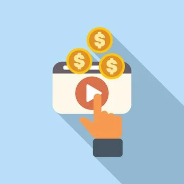 Hand clicking play button on video player making money online Stock Illustration