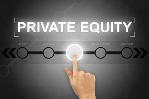 Hand clicking private equity button on a screen interface Stock Photos
