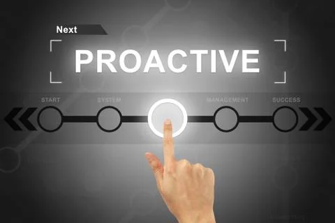 Hand clicking proactive button on a screen interface Stock Photos