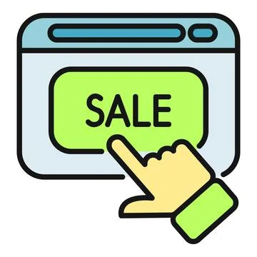 Hand clicking sale button on browser window 스톡 일러스트