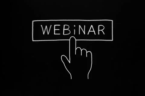 Hand clicking webinar button 스톡 사진