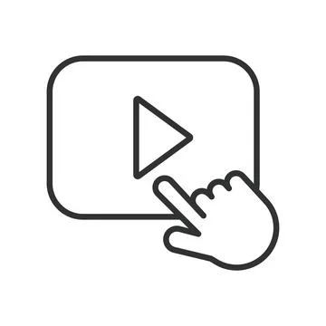 Hand clicks on video, click, video, play, interaction, click on white background Stock Illustration