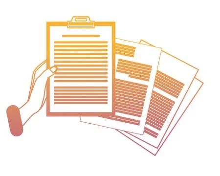 Hand with clipboard and documents rainbow lines Stock Illustration