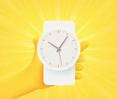 Hand with clock icon on smartphone. 3d vector illustration Stockillustratie