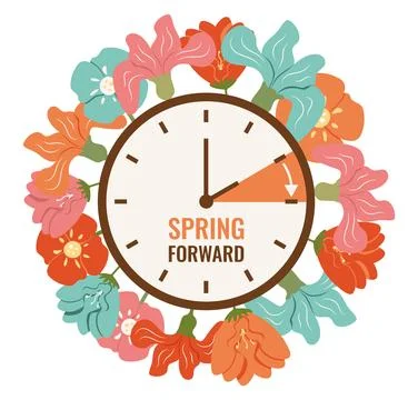 Hand of Clocks turn to Summertime. Spring Forward reminder. Vector illustrati Stock Illustration