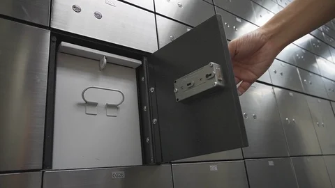 Hand close Metal safe box panel wall. Concept for security and banking protec Stock Footage 122915843