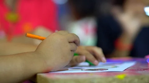 Hand closeup, Children are working Invention Stock Footage 87196935