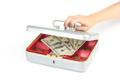 Hand closing box with dollars Stock Photos