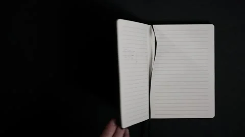 Hand closing notebook on dark background Stock Footage 327288499