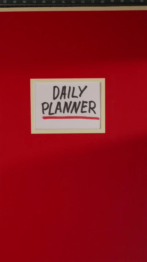 Hand closing red Daily Planner notebook to reveal label Stock Footage 341246061